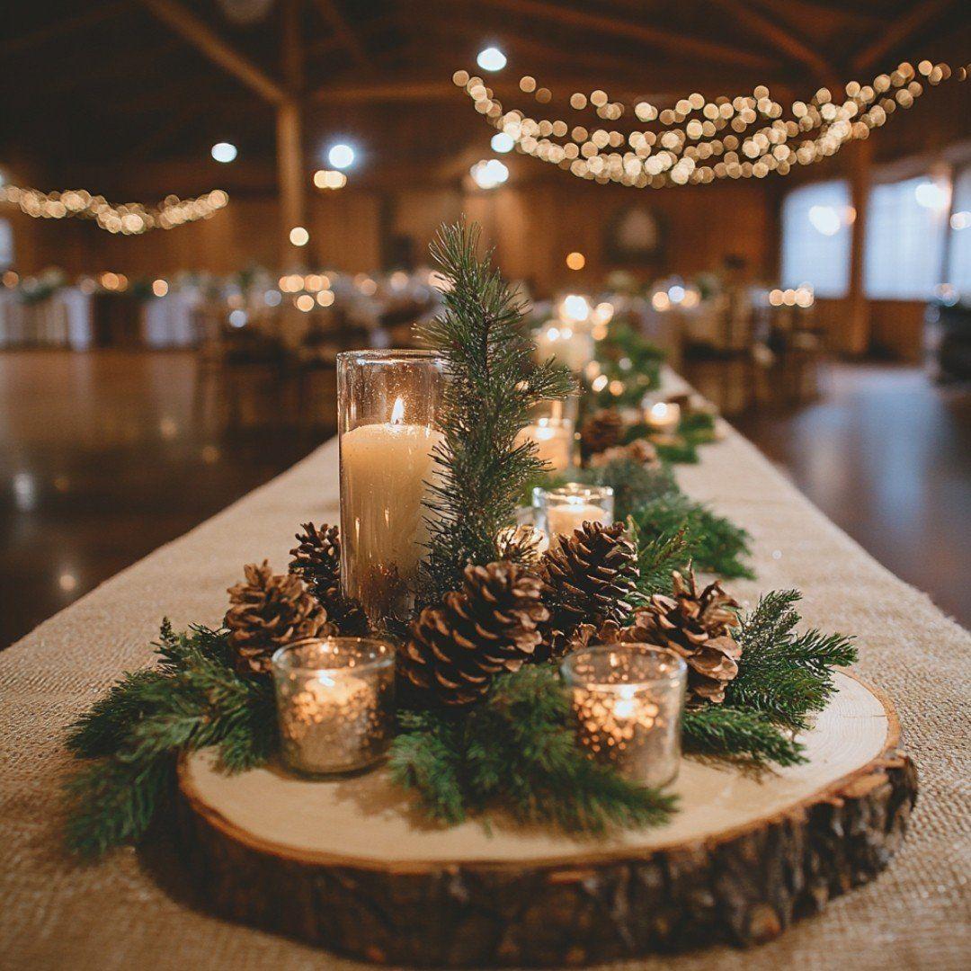 Rustic pinecone winter wedding centerpiece