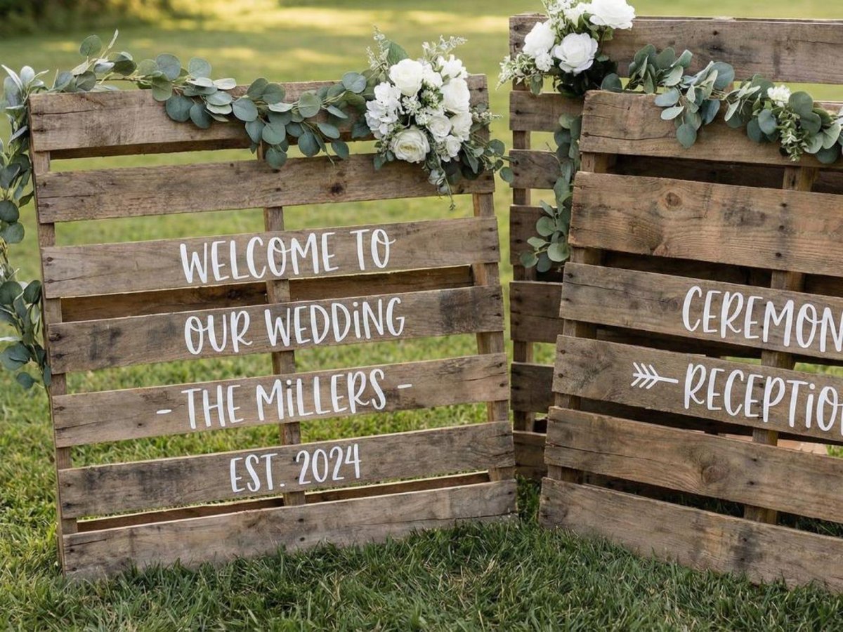 Rustic wooden wedding signs