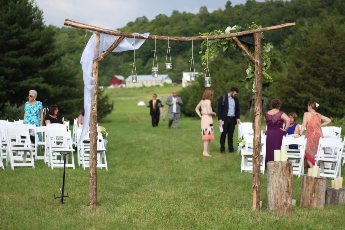 Rustic wooden wedding ceremony decor