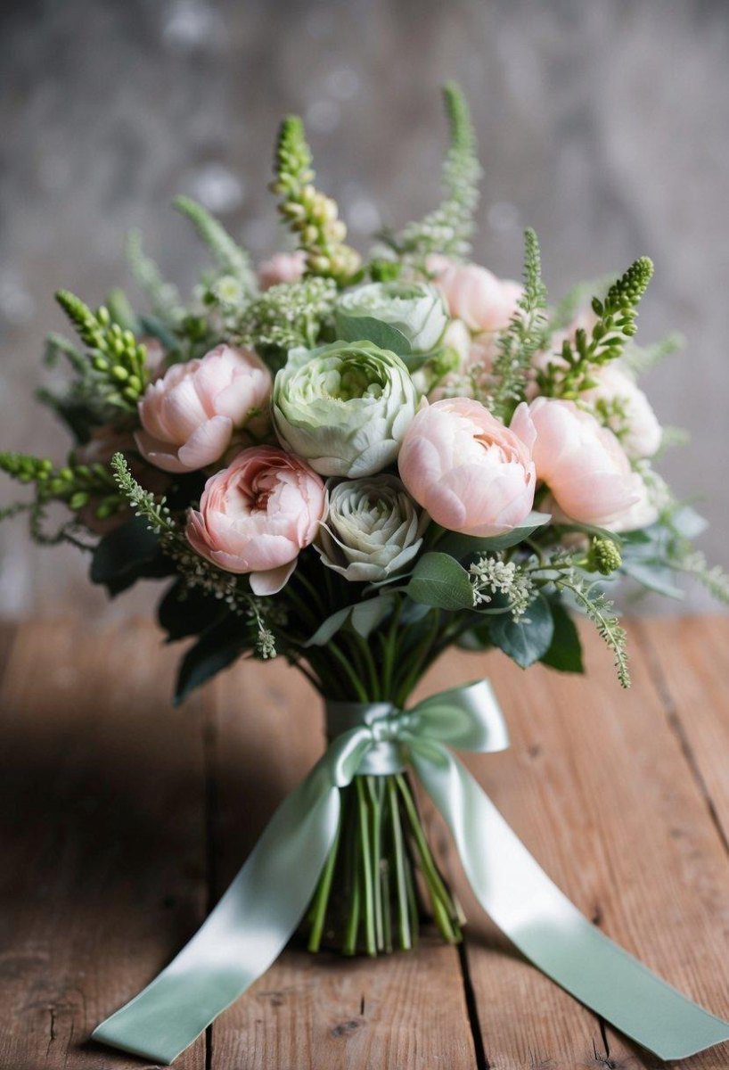 Blush pink sage green romantic bouquet