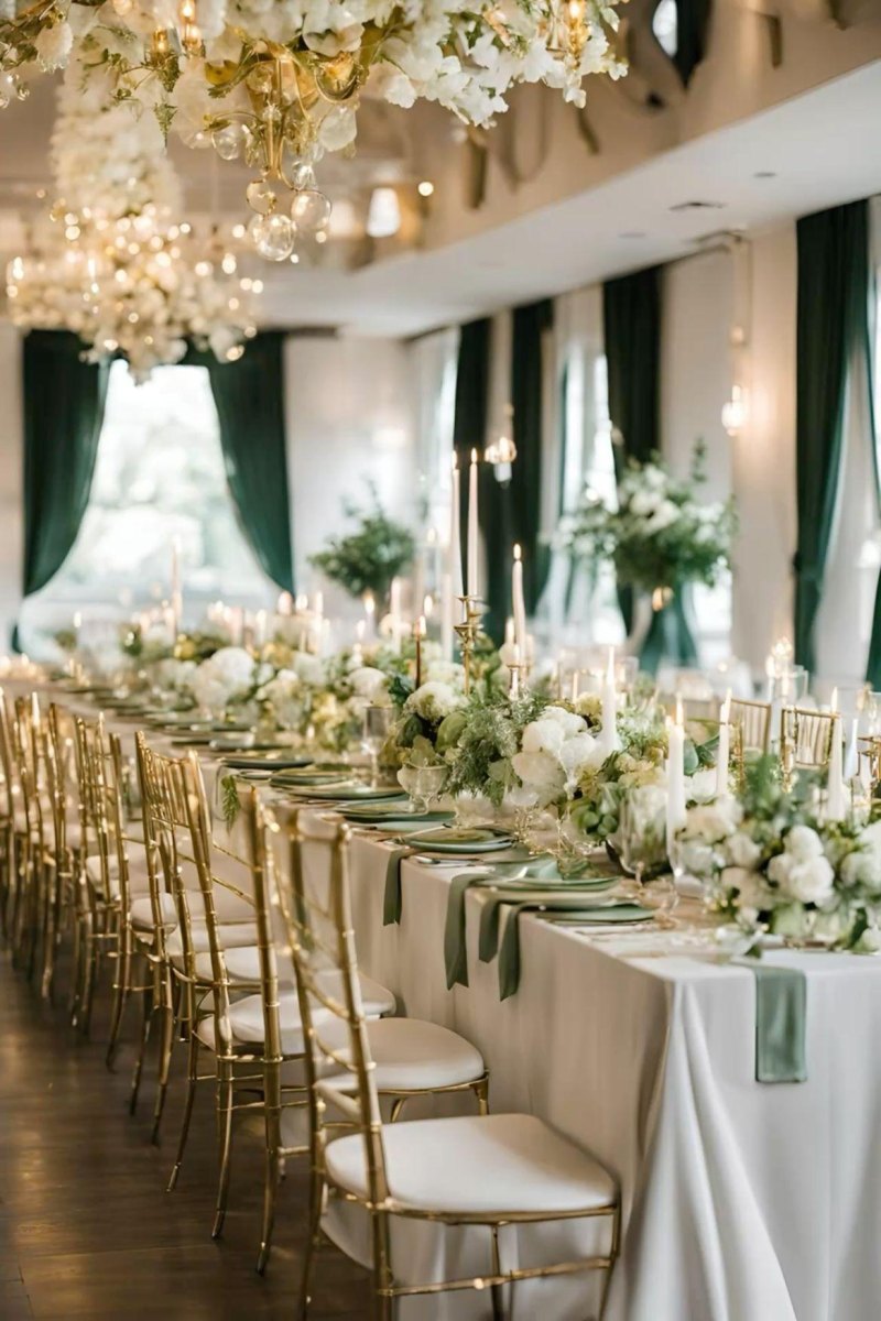 Sage green gold wedding decor