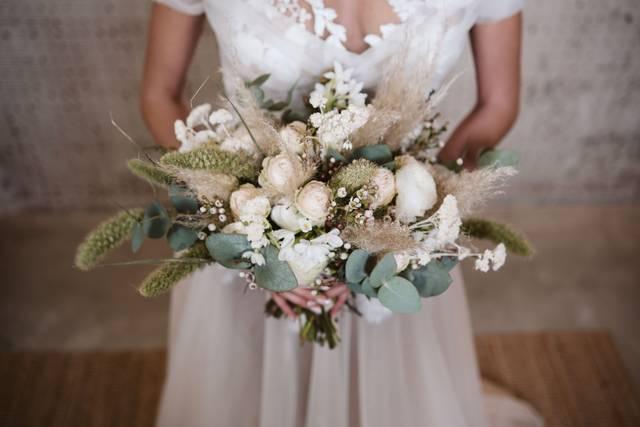 sage green boho bridal bouquet eucalyptus