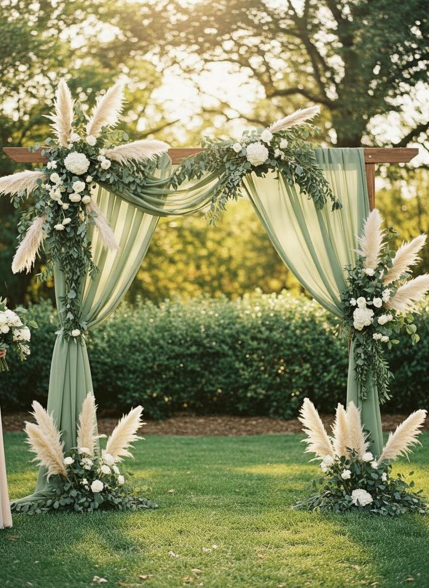 sage green boho wedding arch design