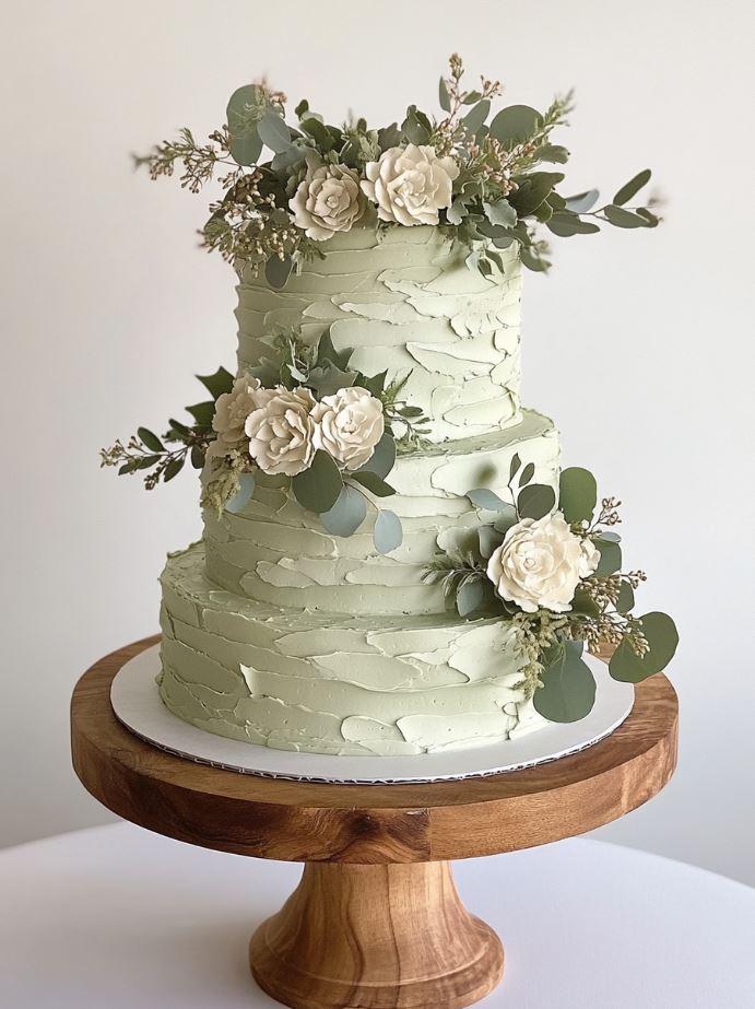sage green boho wedding cake flowers