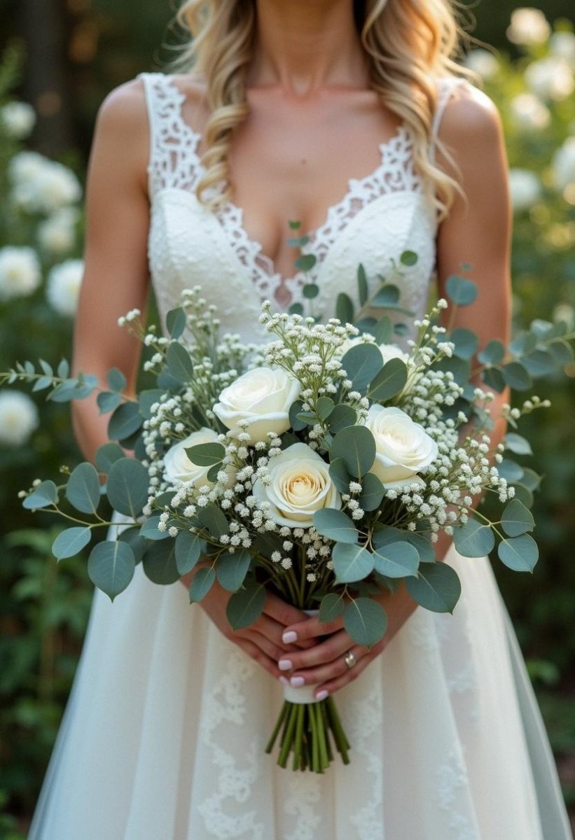 Sage green bridal bouquet flowers