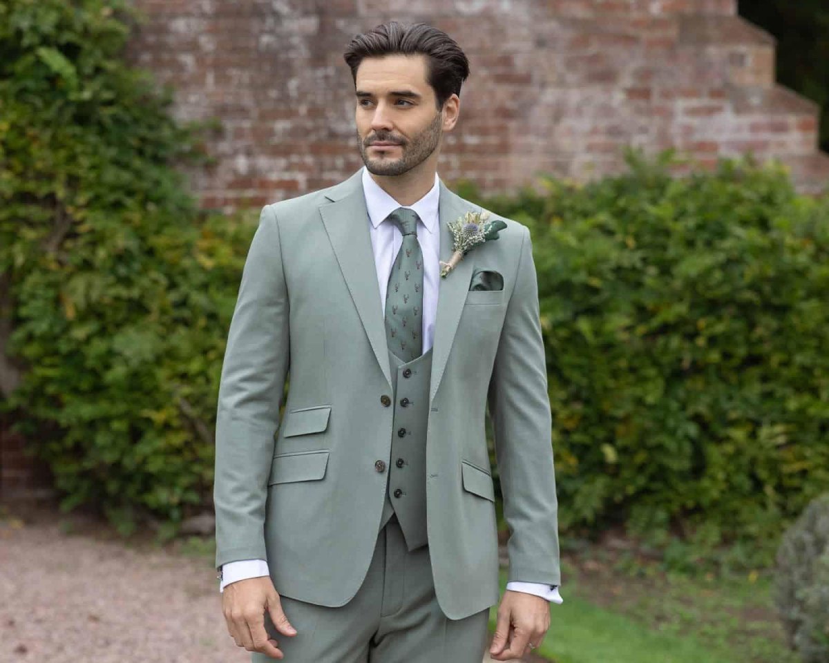 Sage green groom wedding attire