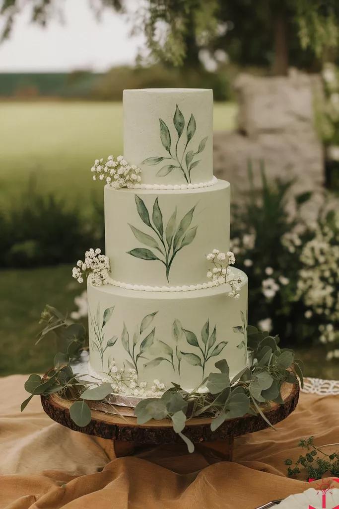 Sage green wedding cake design