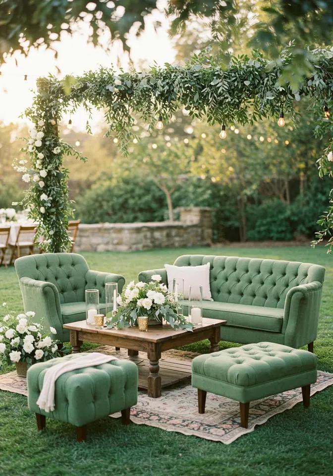 Sage green wedding lounge decor