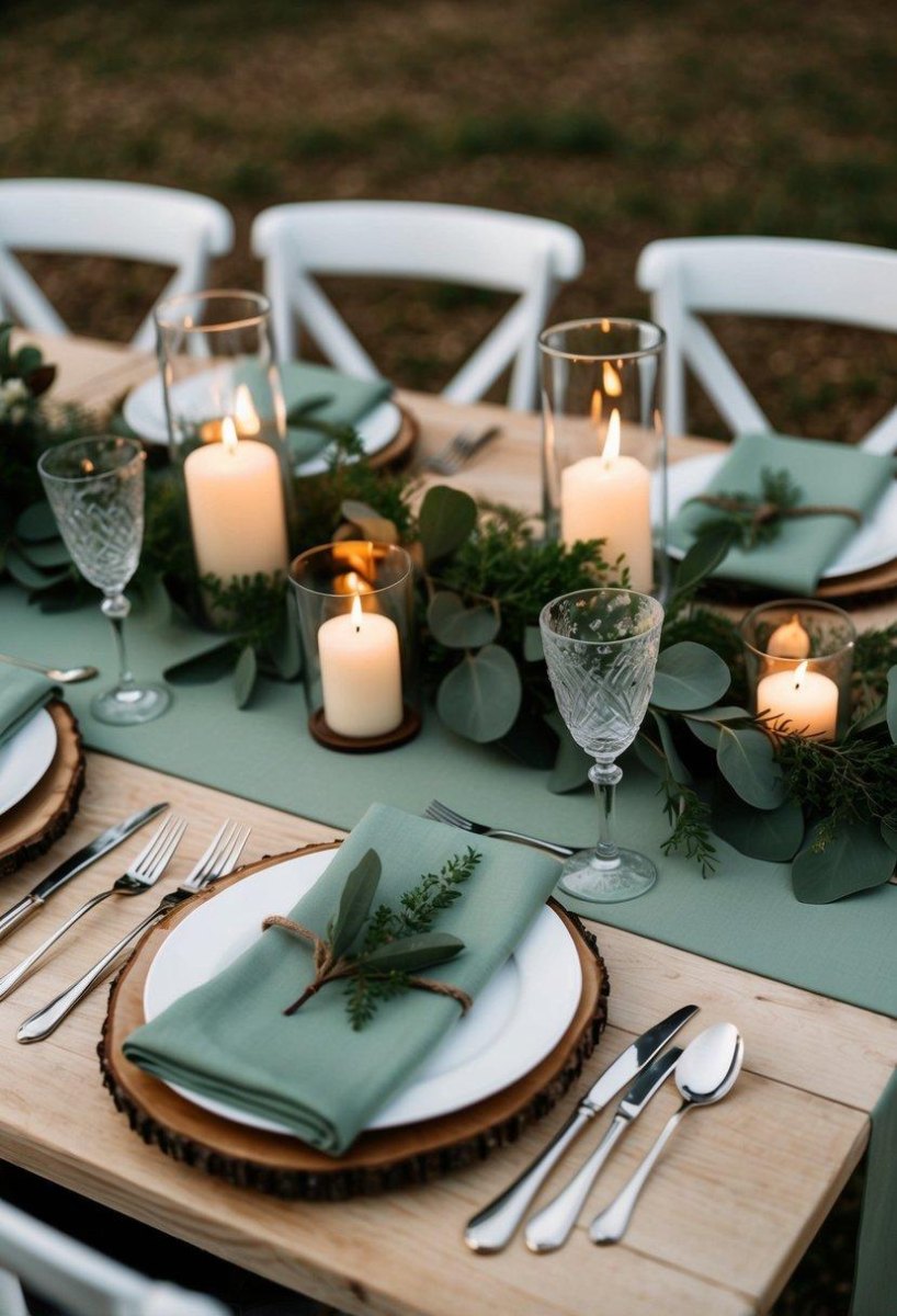 Sage green wedding table setting