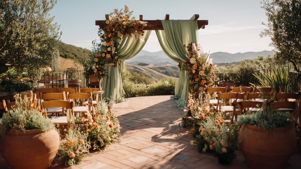 Sage terracotta wedding ceremony arch