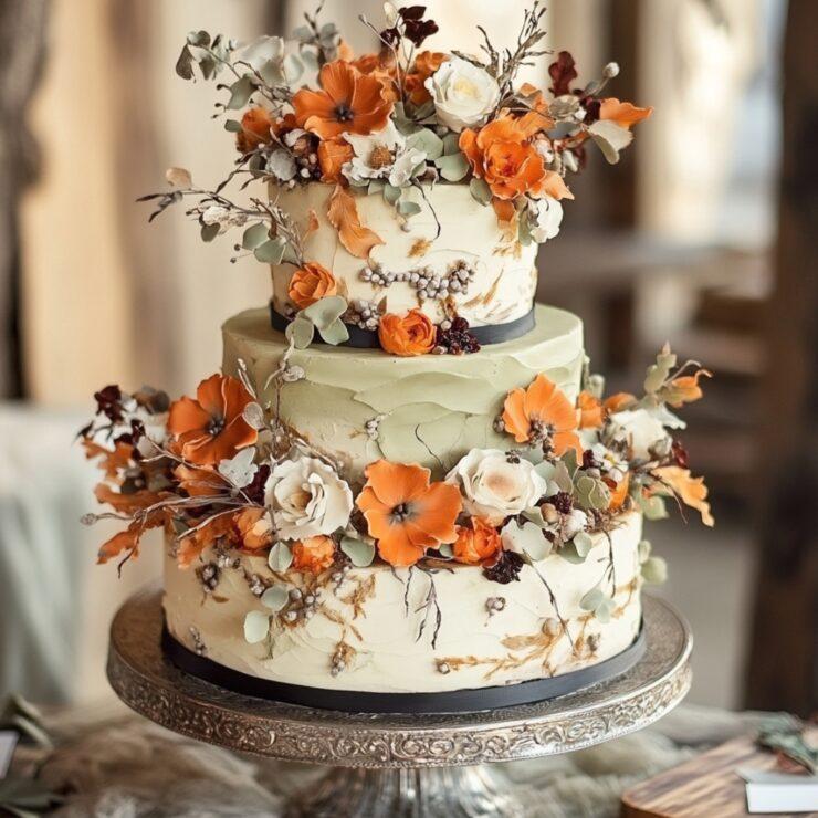 Sage terracotta wedding cake