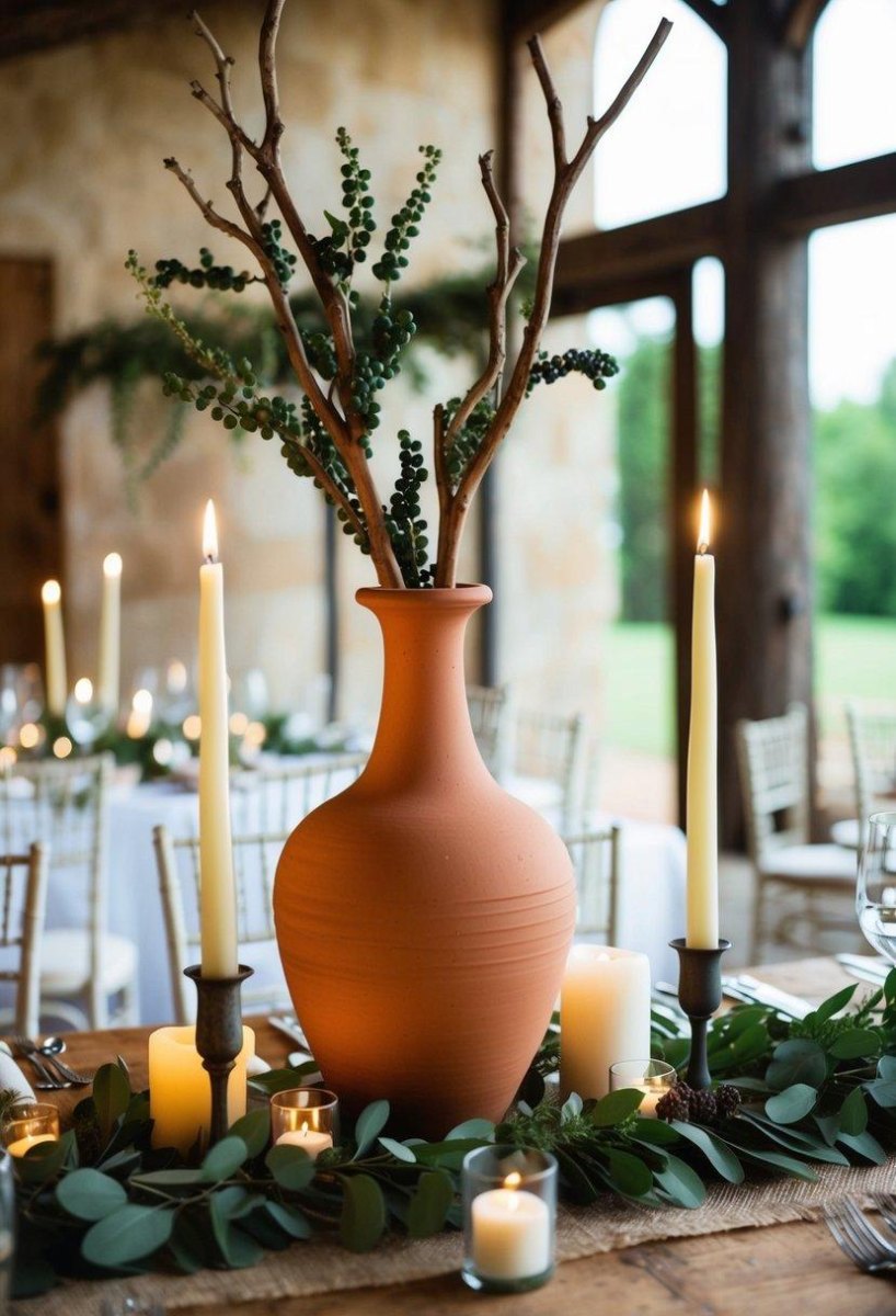 Terracotta vase wedding centerpiece