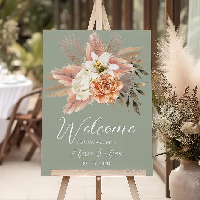 Sage terracotta wedding welcome sign