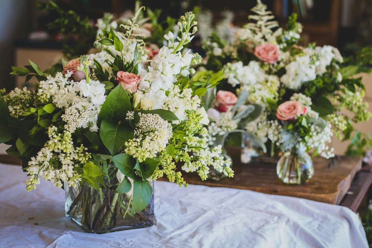 Seasonal wedding flowers greenery