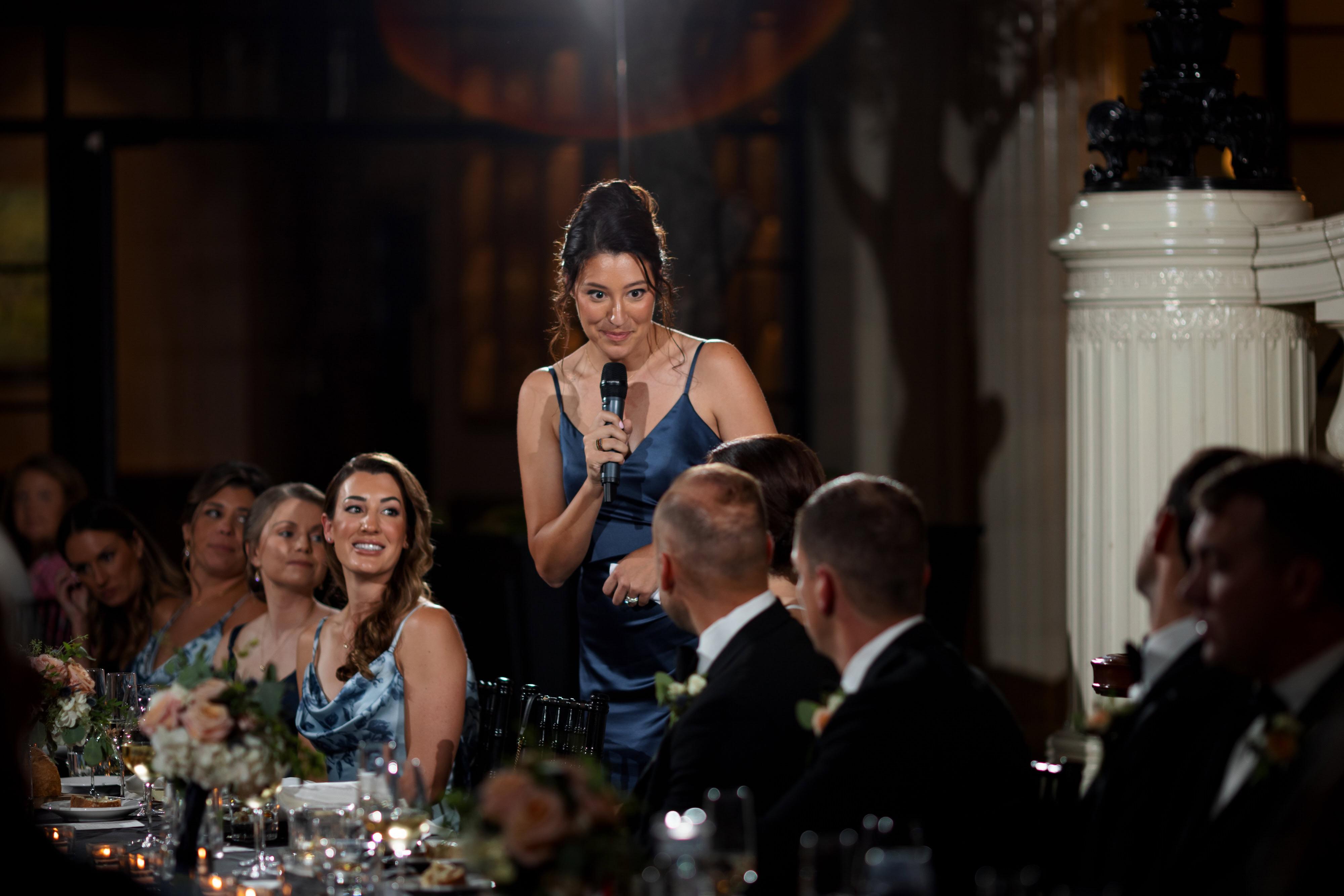 Bridesmaid giving short wedding speech