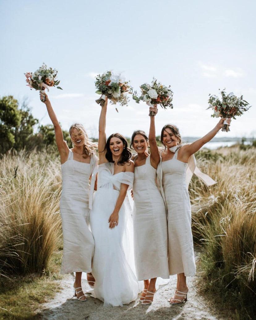 Linen bridesmaid dresses farm wedding
