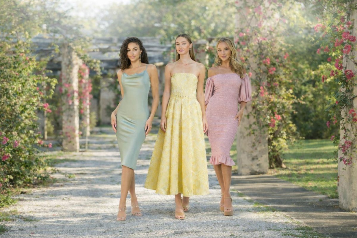 Spring pastel wedding guest dress