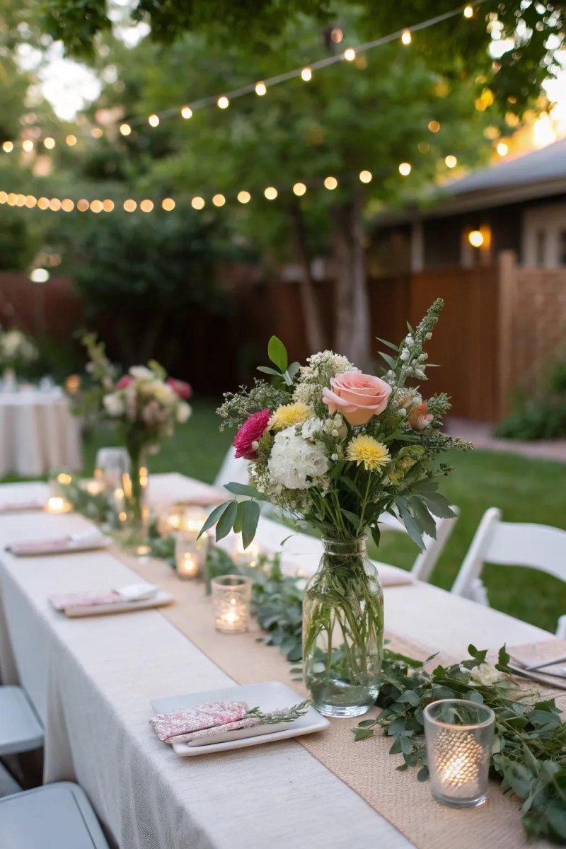 Backyard wedding dining table setting