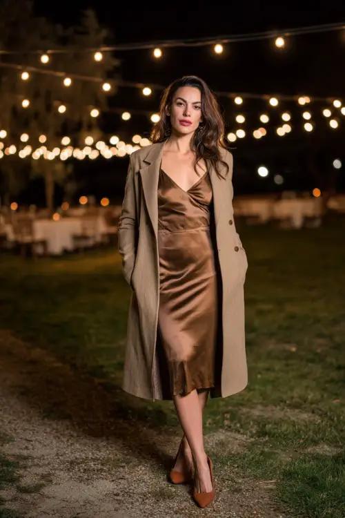 Layered fall wedding guest outfit