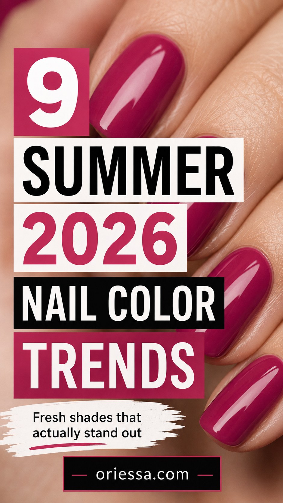 Deep berry fuchsia manicure representing a standout summer nail color trend for dark skin