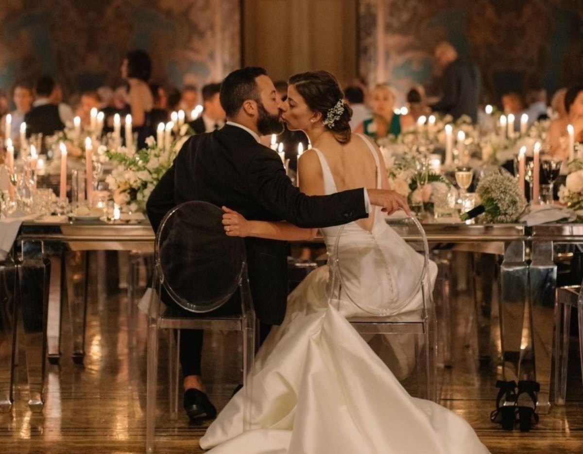 Newlywed couple romantic reception