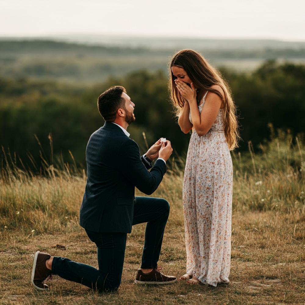 Romantic proposal moment with couple