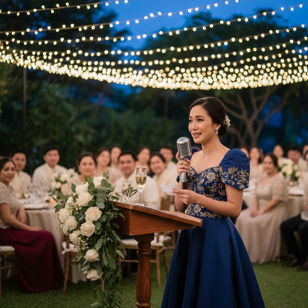 Maid of honor speaking confidently