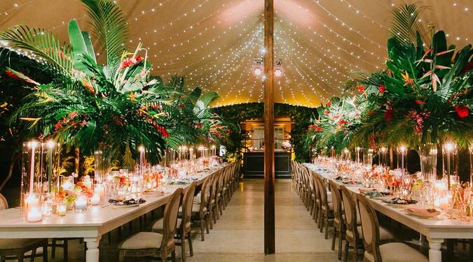 Tropical greenery wedding tent