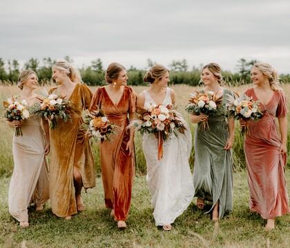 Velvet bridesmaid dresses fall wedding