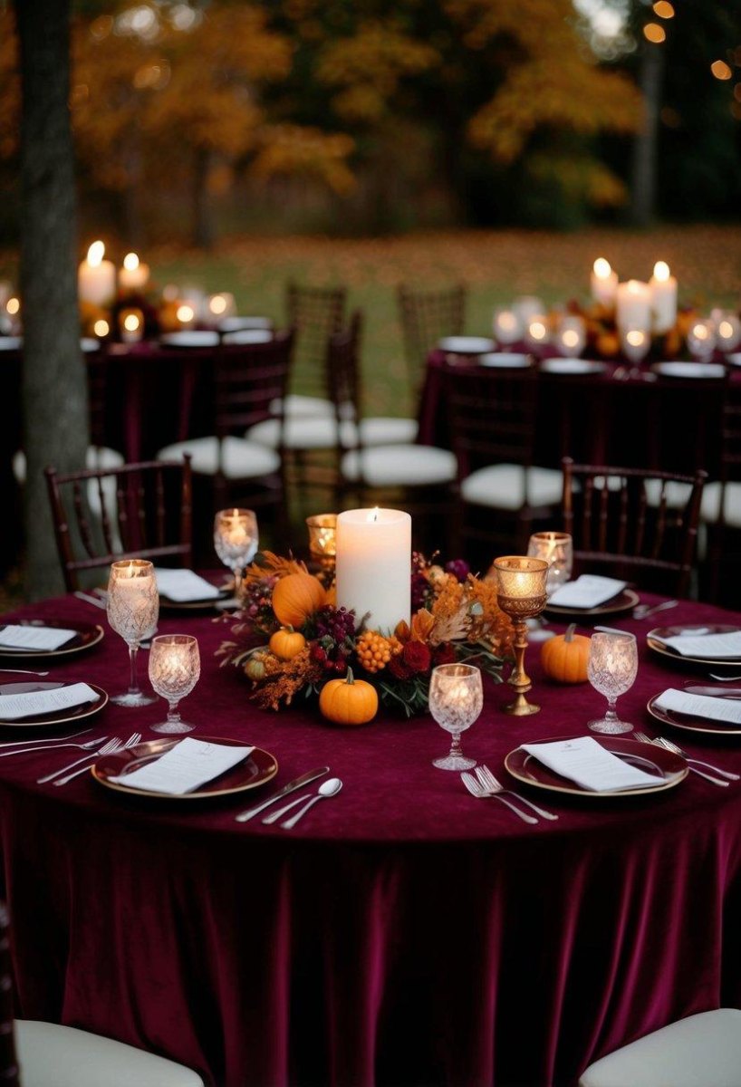 Velvet details in fall wedding decor