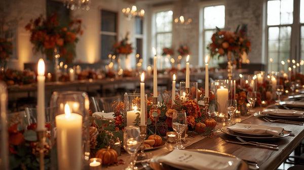 Candlelit fall wedding reception lighting