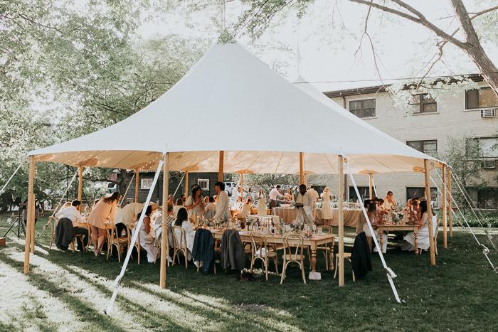 Weather friendly backyard wedding picnic setup