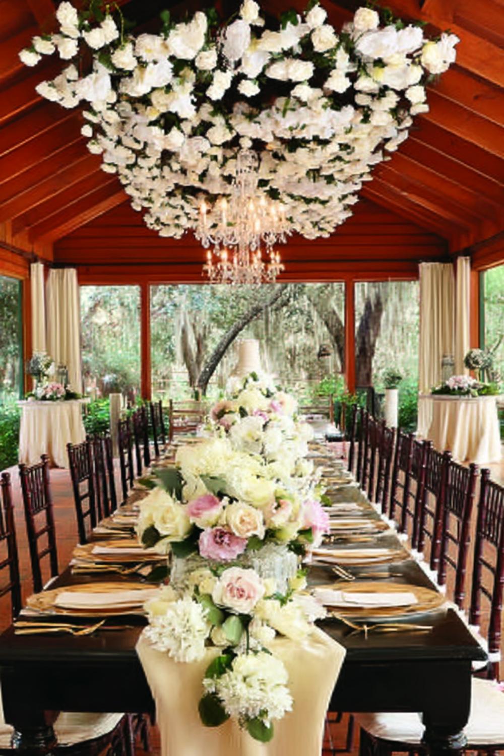 Dramatic Floral Ceiling Installation