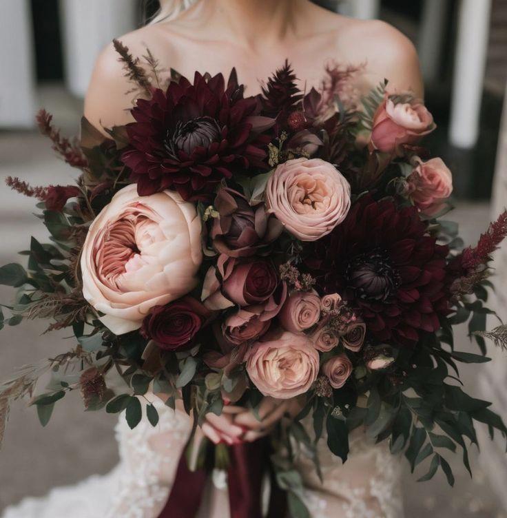 Wine red blush wedding flowers