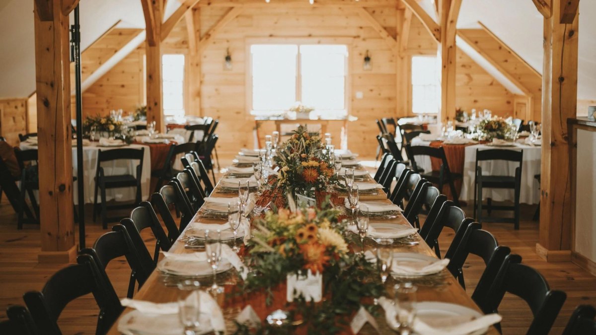 Wooden farmhouse fall wedding reception