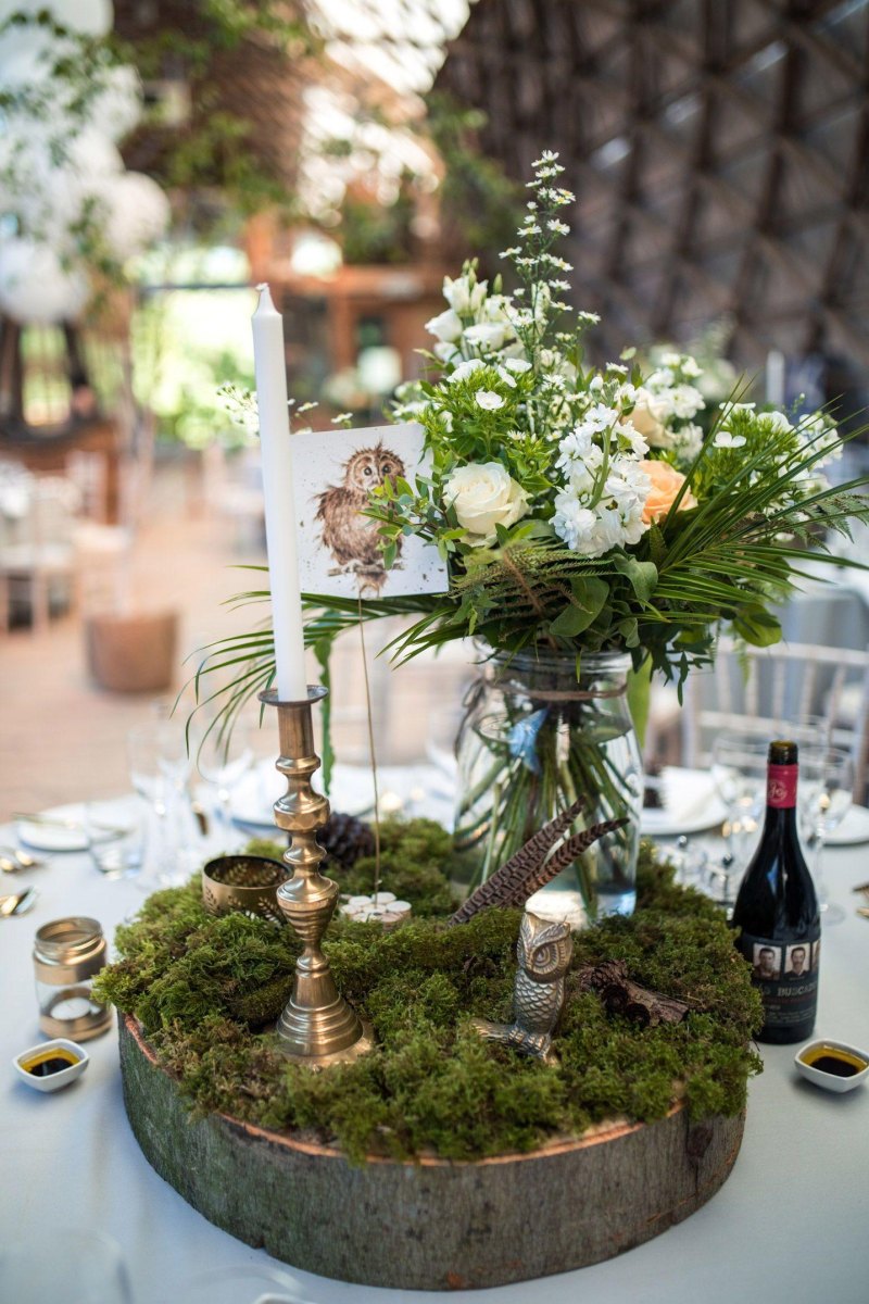 Woodland winter wedding centerpiece